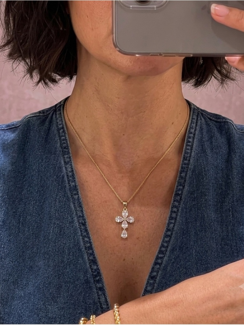 Gold Cross Necklace for woman | Dainty Cross Necklace | CZ Pendant Cross Pendant